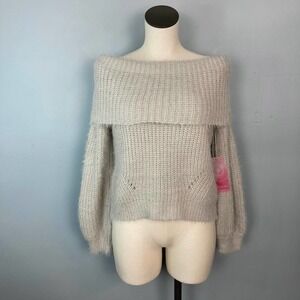 FASHION on Earth Off-the-Shoulder Comfy Pullover Oatmeal Sweater Size S Eyelash